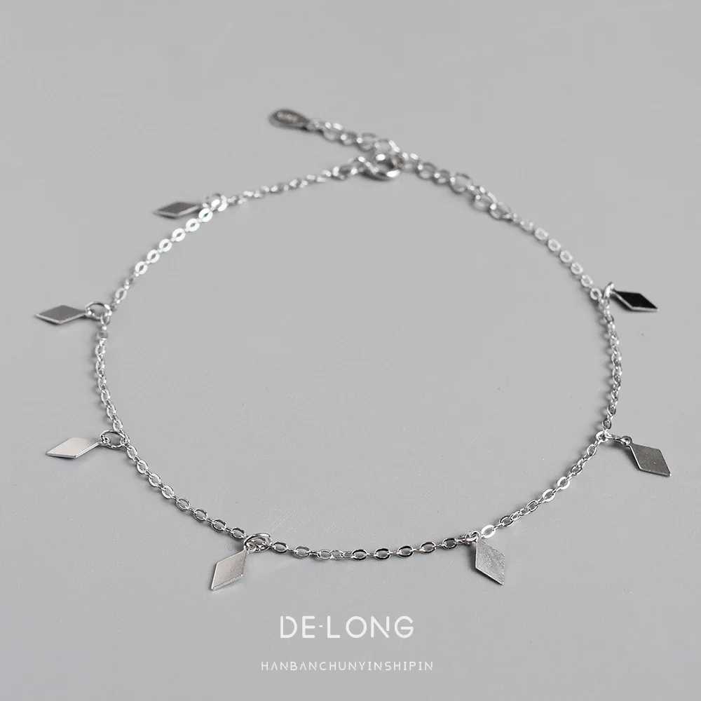 Anklets Minimalist 925 Sterling Silver Anklet with Square and Diamond Shaped Charms for Women Beach Jewelry 24604