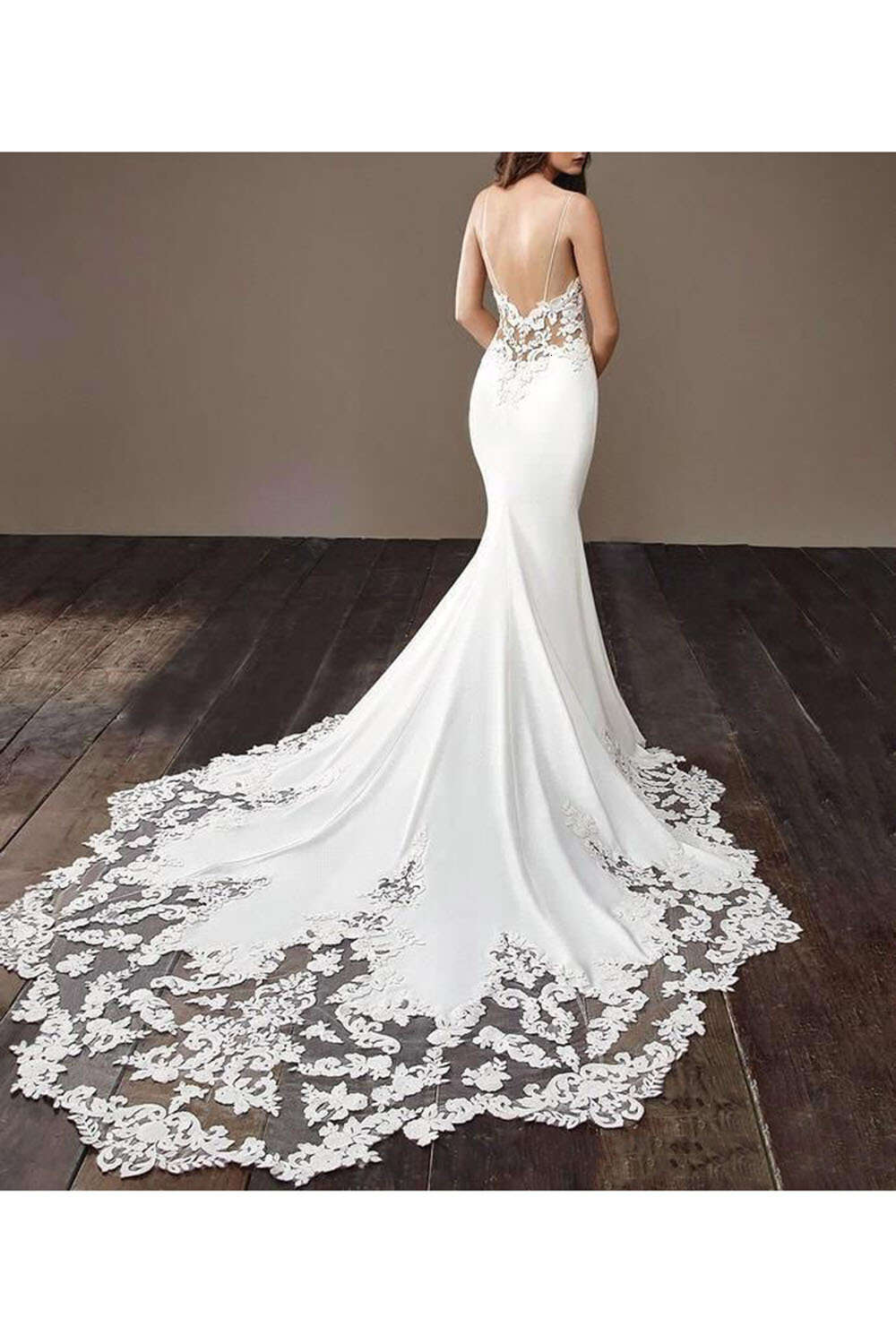 Robe De Mariee Sexy Spaghetti Straps Beach Mermaid Wedding Drs Embroidery Lace Applique Backls Bridal Dress BM