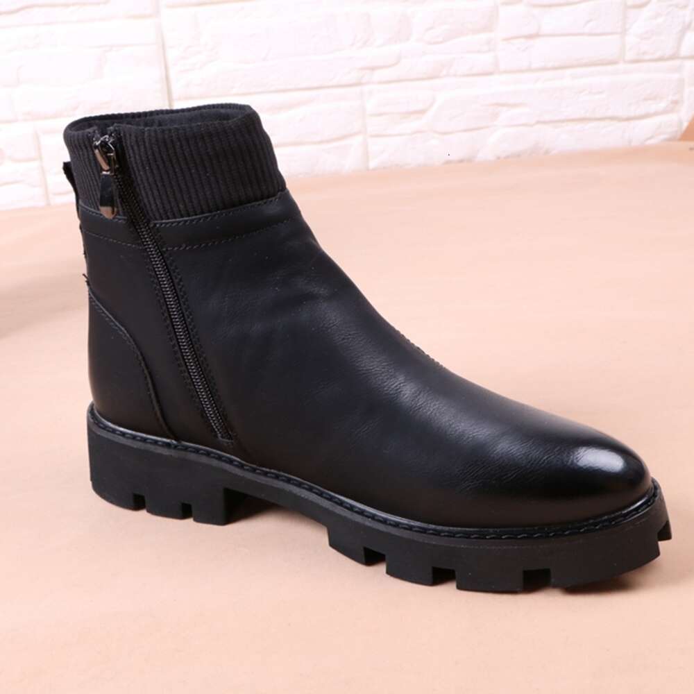 Italian Brand Designer Mens Leisure Cowboy Boots Natural Leather Platform Shoes Black Autumn Winter Ankle Boot Short Botas Male