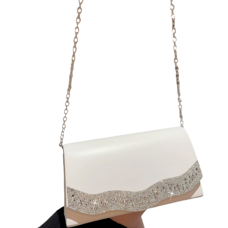 Designer Women's High Quality Fashion Diamond Embedding PU Temperament Evening Bag High end Party Evening Dress Versatile High end Chain Diagonal