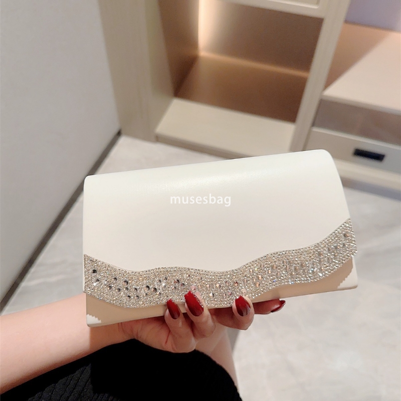 Designer Women's High Quality Fashion Diamond Embedding PU Temperament Evening Bag High end Party Evening Dress Versatile High end Chain Diagonal