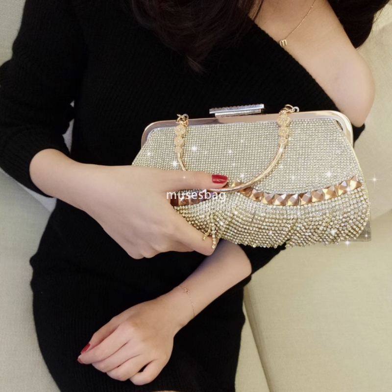 High quality women high-end socialite high-end banquet bag rhinestone tassel fashionable women handbag party classic and simple shoulder bag