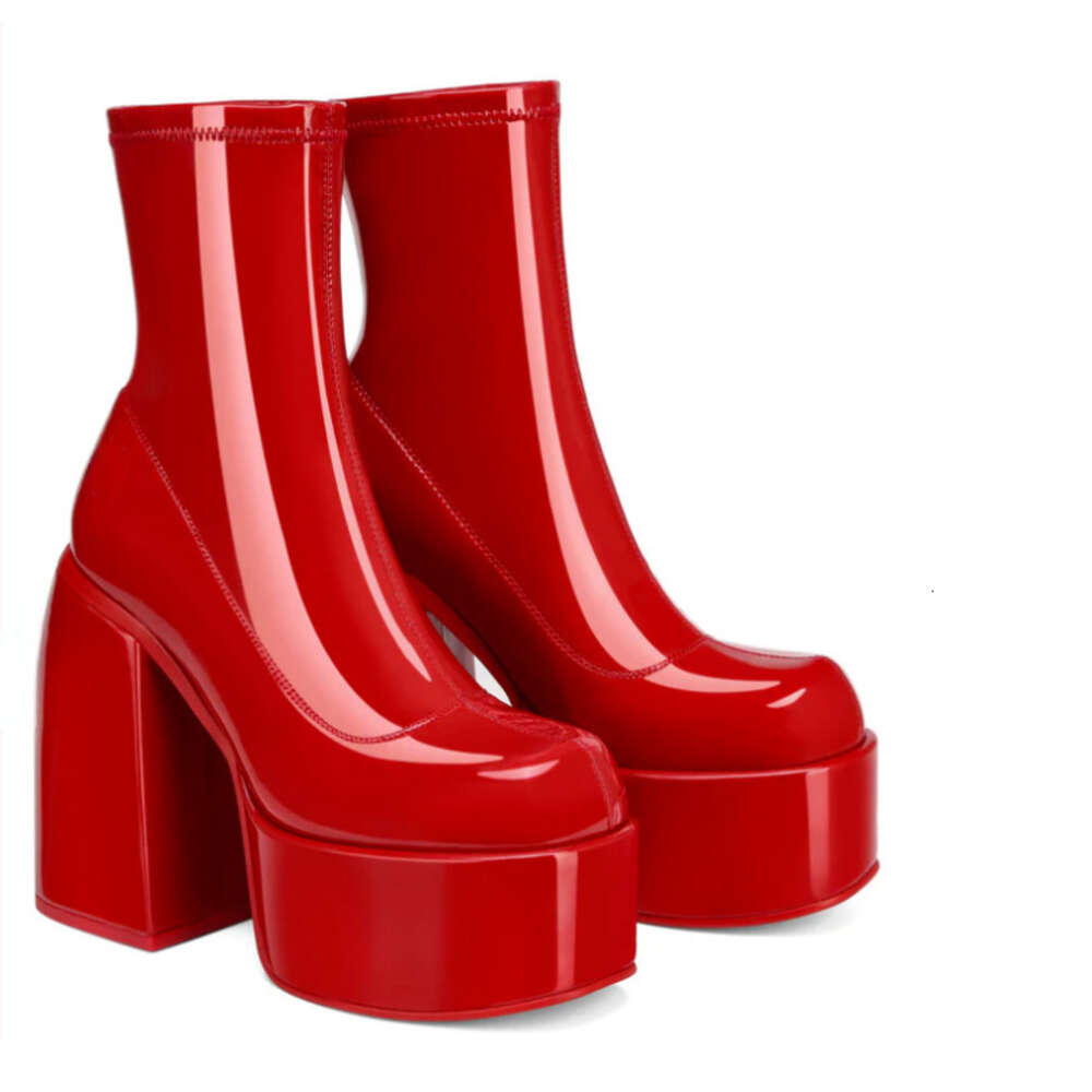 Modern Boots Women Platform Round Toe Leather Boot Chunky Heels Zipper Designer Block Heel Shoes Fashion Girls Casual Shoe