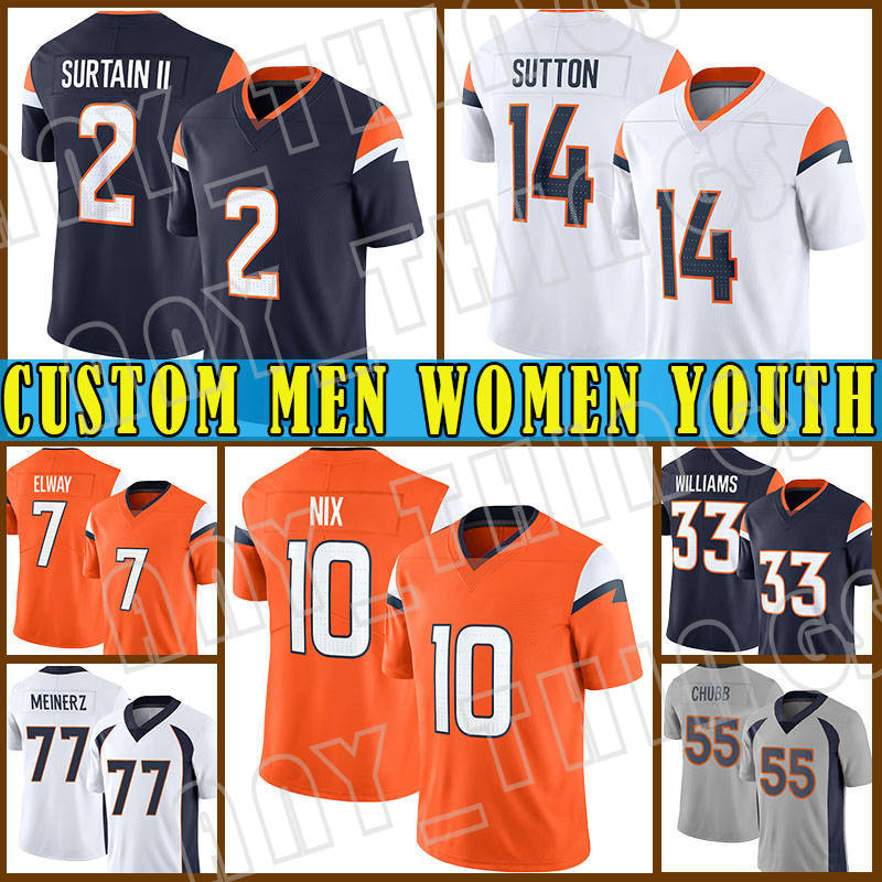 John Elway Pat Surtain II Bo Nix Football Jerseys Courtland Sutton Javonte Williams Samaje Perine Ja'Quan McMillian Jarrett Stidham Bradley Chubb Quinn Meinerz