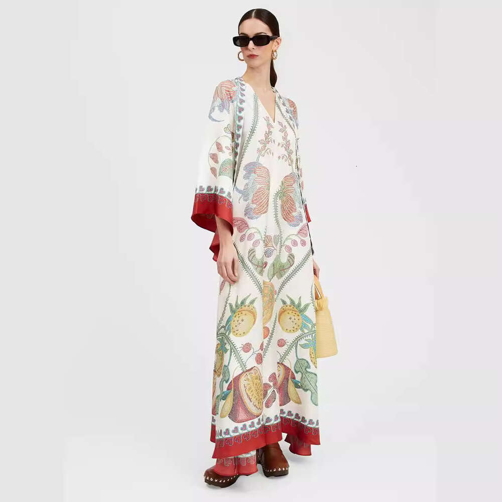 Women Casual Dress Designer Floral Printed 3/4 Sleeves Evening Party Dresses New Summer Print Stand Collar V Neck Two Way Wear Lady Holiday Skirt