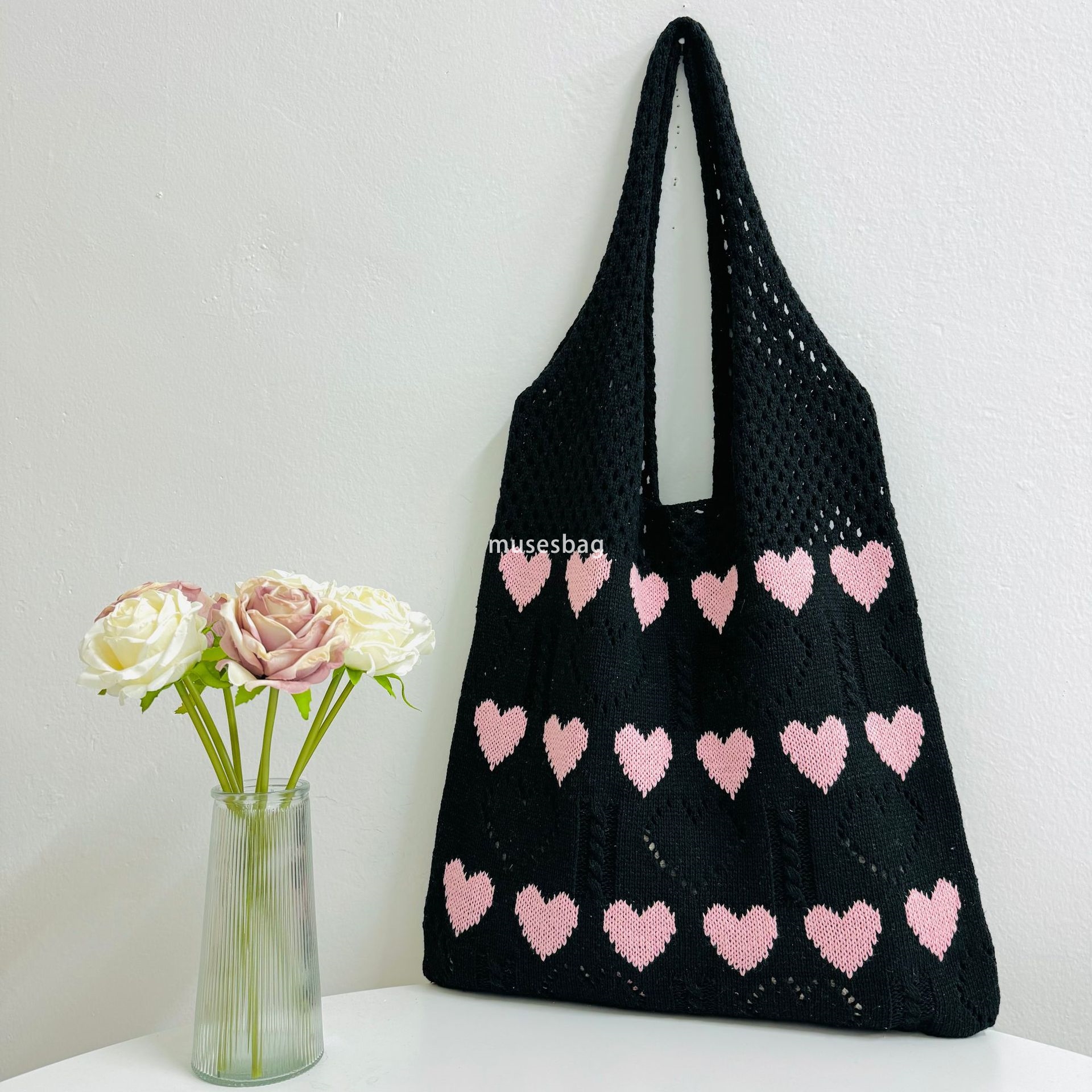 New Instagram hollowed out design bag summer hot selling knitted bag love pattern bag large capacity woven bag beach bag shopping bag