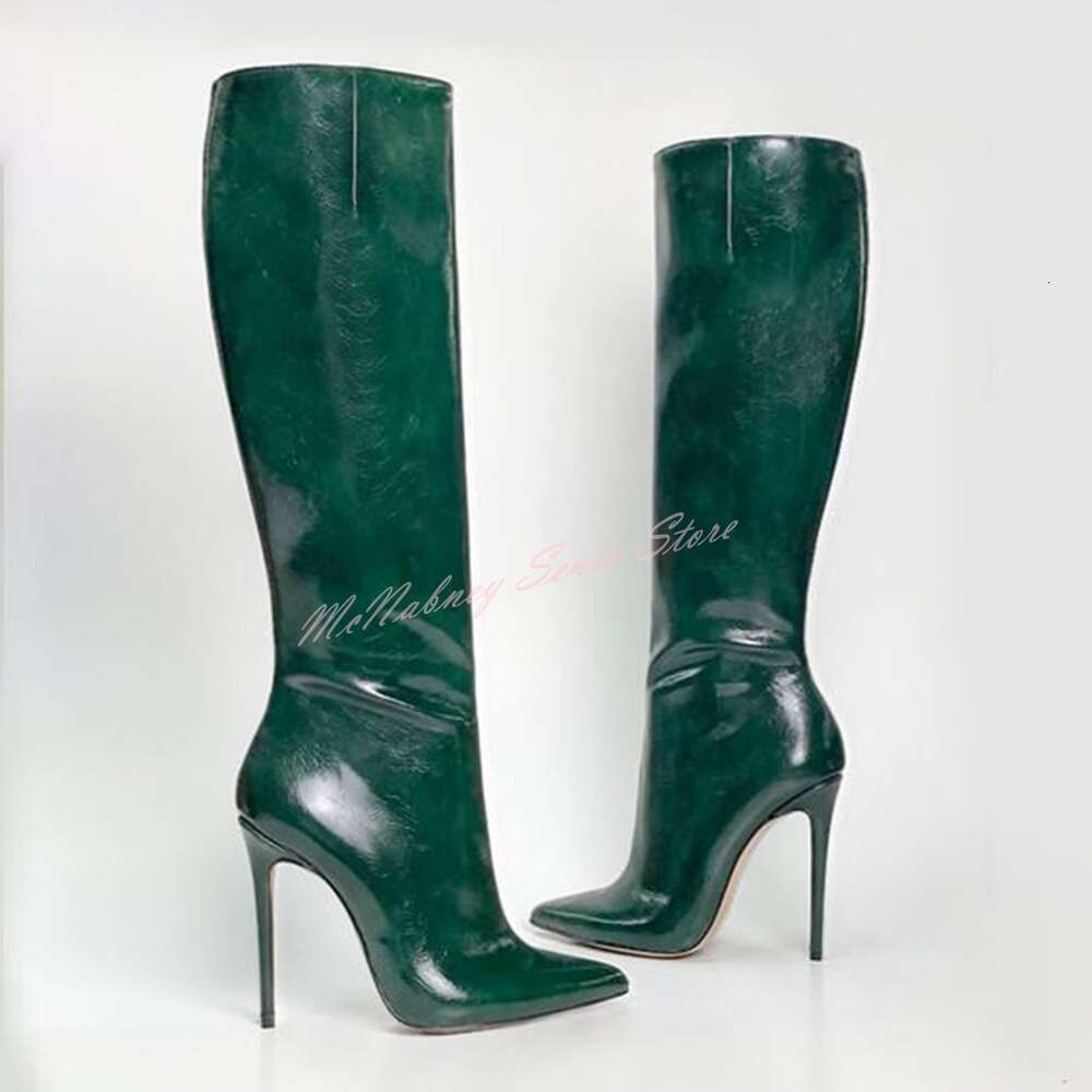 Genuine Leather Pointed Stiletto Heels Solid Knee High Boots Slip On Women Sexy Designer Winter Autumn Casual Shoes