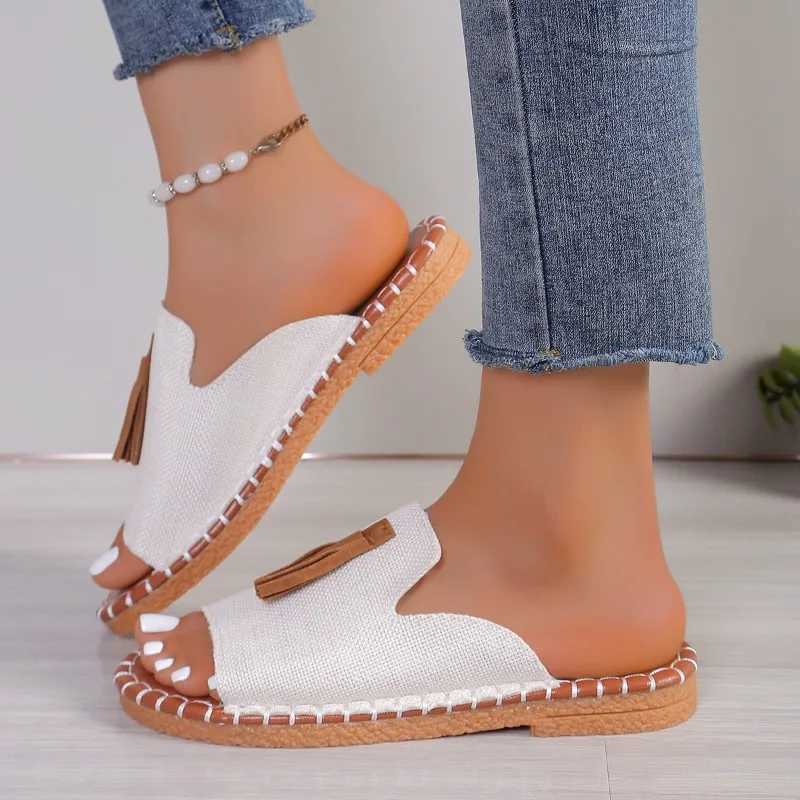 Womens Casual Beach Holiday Slippers 2024 Summer New Fashion Fringe Outdoor Flat Shoes Open Toe Sandals atos De Mujer SlidesL464