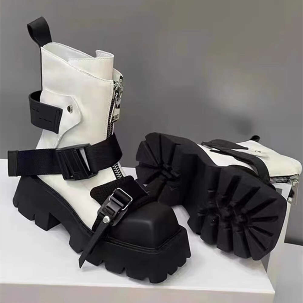 Autumn Women Ankle Thick Sole Zipper Belt Buckle Fashioner Shoes Leather Motorcycle Platform Boots Botines Zapatos