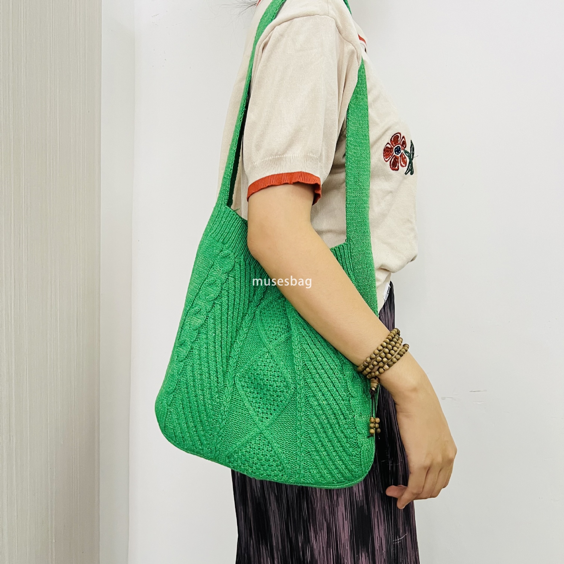 New knitting bag wool bag simple knitting bag shoulder bag solid color tote bag Fried Dough Twists bag vintage bag women bag fashion