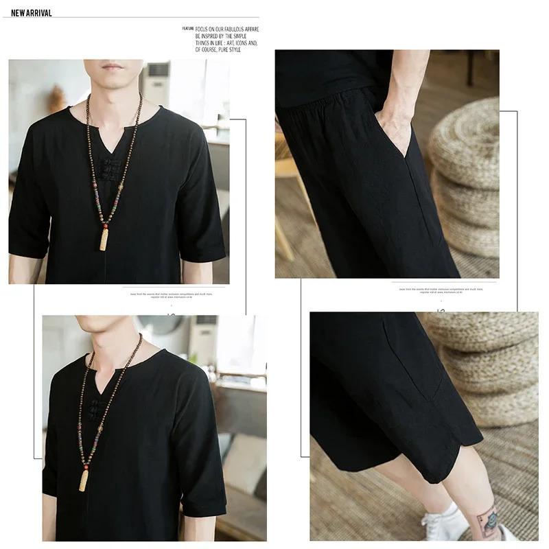 Mens Loose Comfortable Fashionable Spring/Summer Casual Linen Set 240530