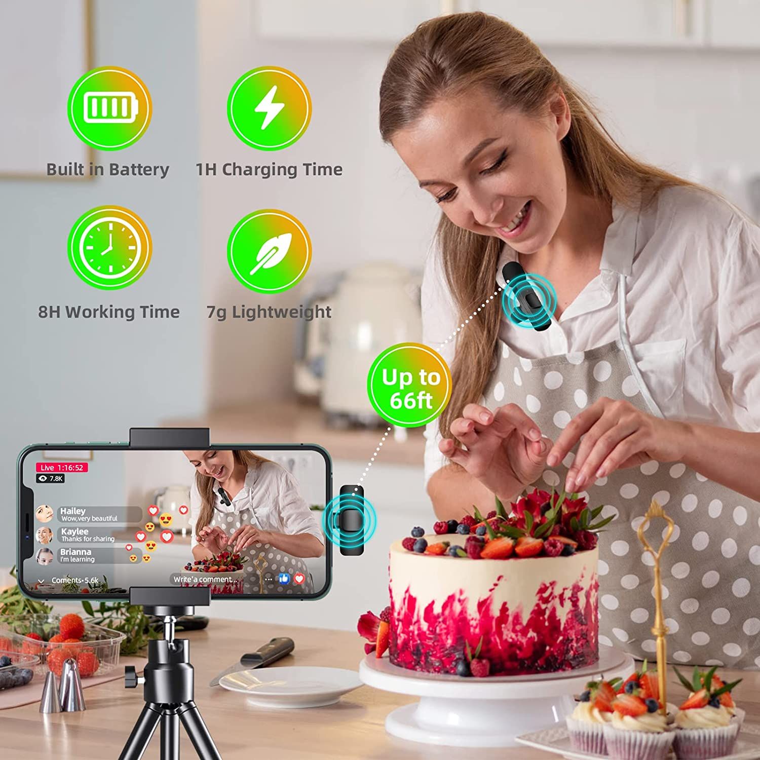 Mini Lavalier Wireless Microphone Vlog Video Recording for Mobile Phone Pad YouTube Facebook Live Stream Tiktok Interview Noise Canceli Upif