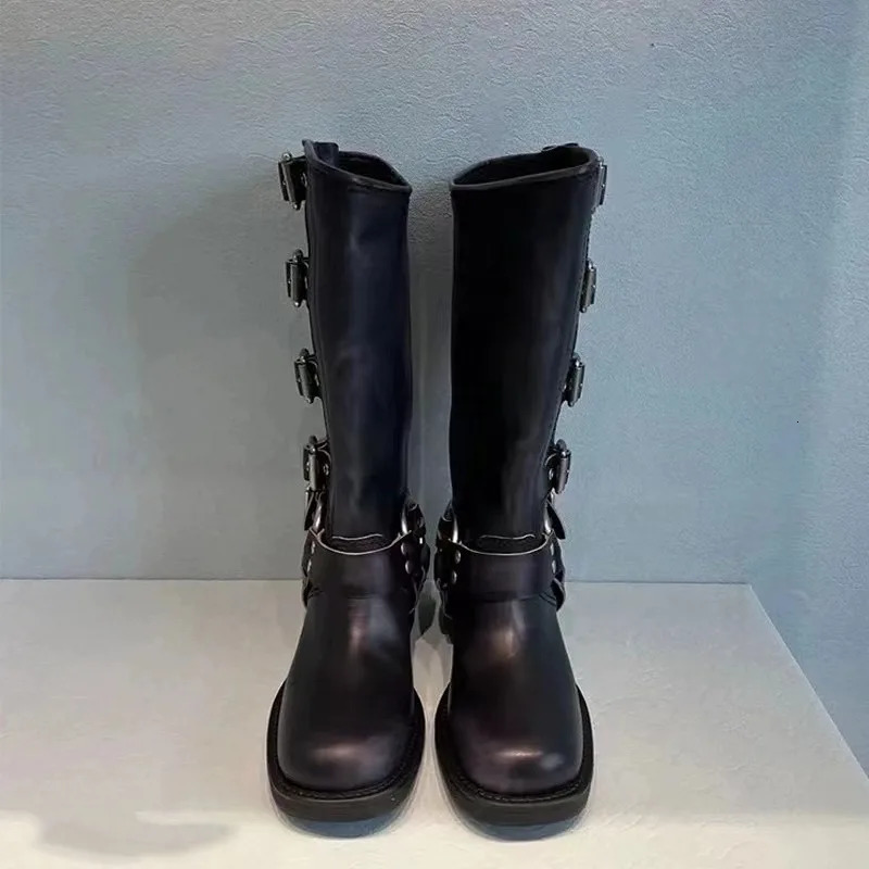 Autumn/Winter Retro Childrens Boots Summer Thin Western Cowboy Boots Mid High Heels Leather Boots Knight Boots 240607