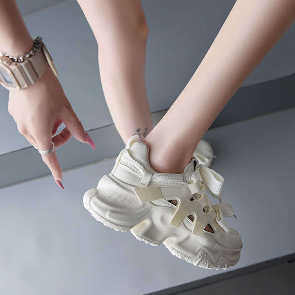 Ddmysports New Dad For Women Korean Version Ollow Out Sneakers Trend Lace Up Design Sport Female Platform Casual Shoes OUTDOOR