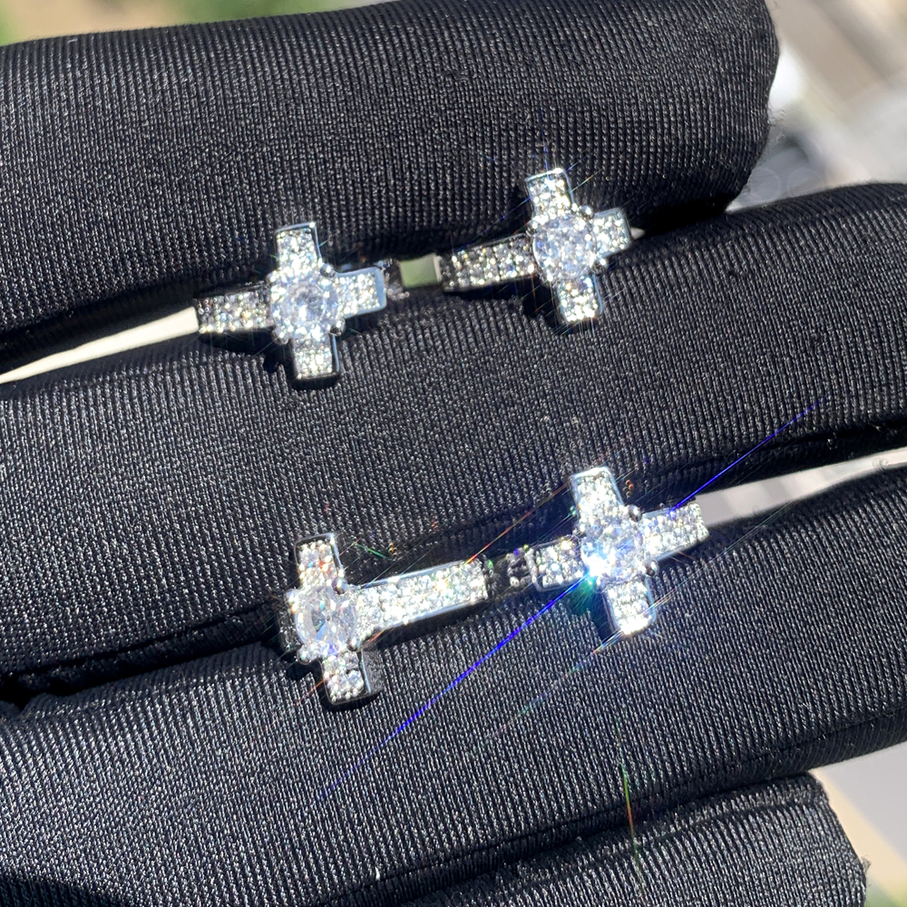 Hip Hop Sier Cross Hoop Earrings | High-Quality Cubic Zirconia Ear Jewelry for Women Men