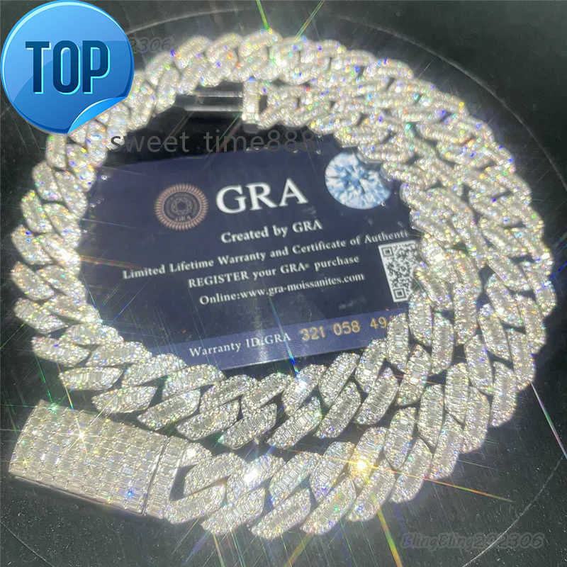 Iced Out Chains Hip Hop Jewelry Dia Men Gold Necklace Sier Fully VVS Moissanite Baguette Cuban Link Chain 20mm