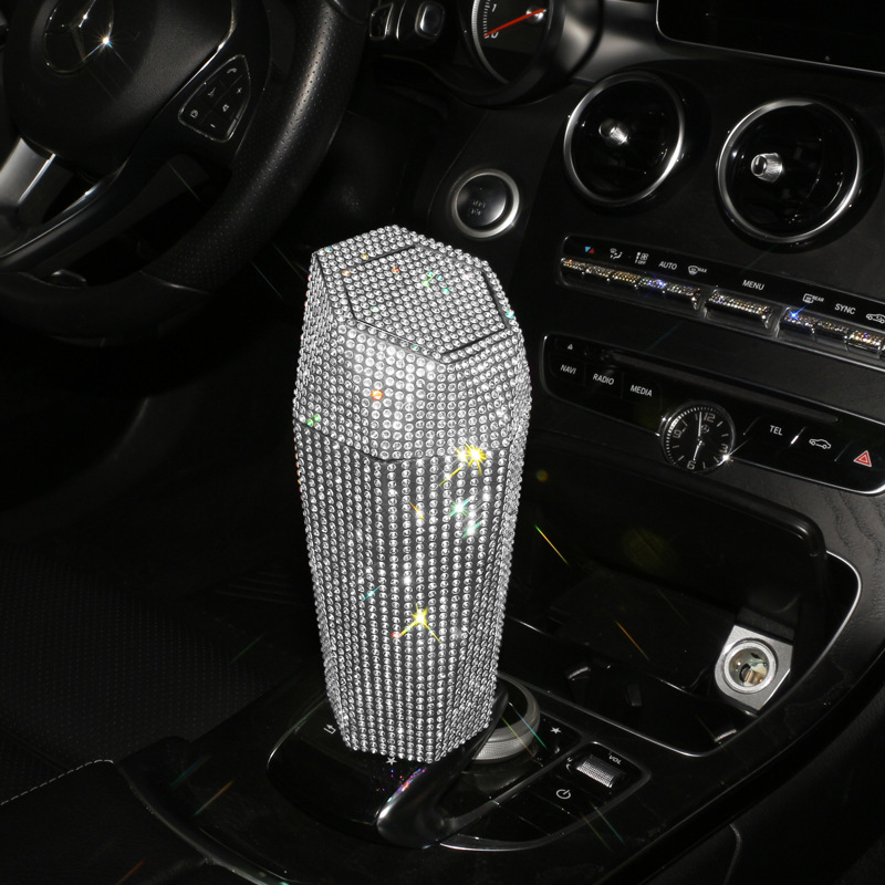 The Cheapest Bling Car Trash Garbage Bin Rhinestone Trash Bin with Lid Mini Storage Box for Home Office
