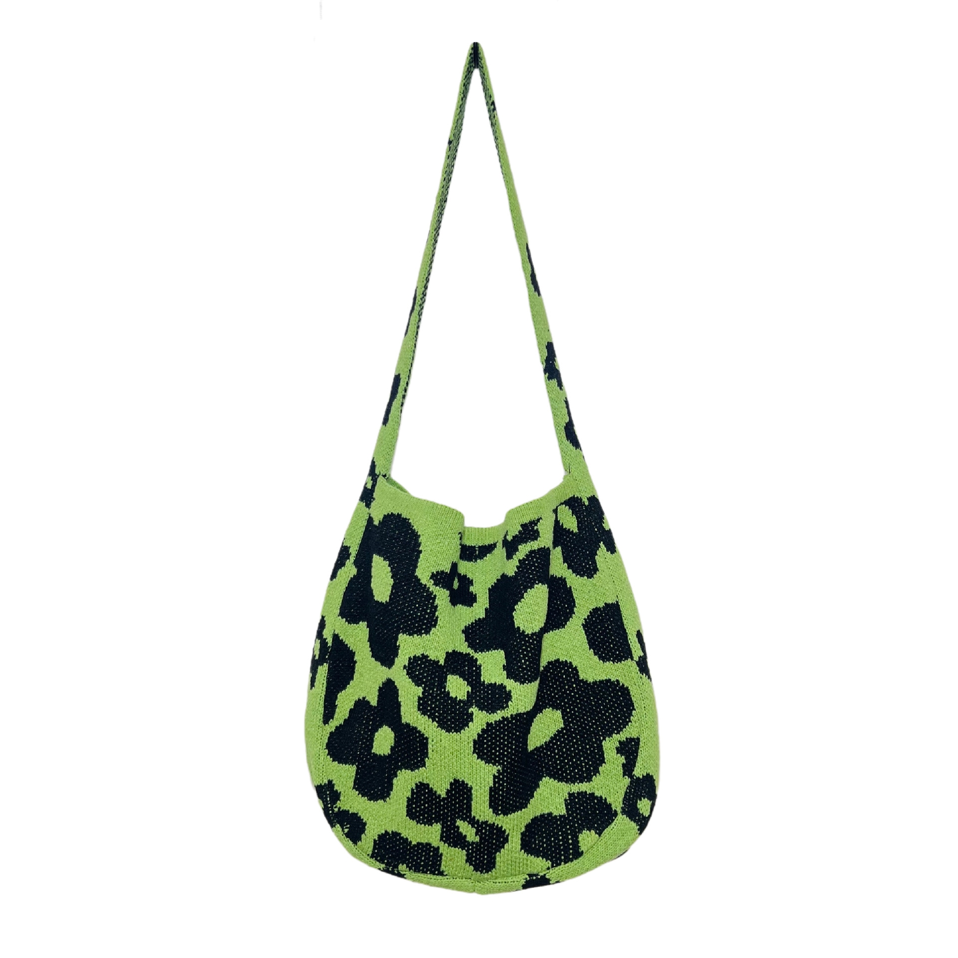 New woolen knitted bag woven bag two-color splicing large capacity tote bag bohemian style crossbody bag flower bag women bag