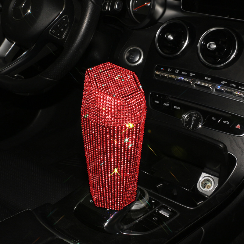 The Cheapest Bling Car Trash Garbage Bin Rhinestone Trash Bin with Lid Mini Storage Box for Home Office