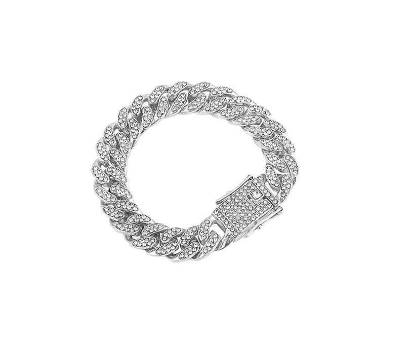 Full of diamond Cuban bracelet men's and women's fashion Instagram personality buckle niche design hip hop thick chain hand jewelry Y240607