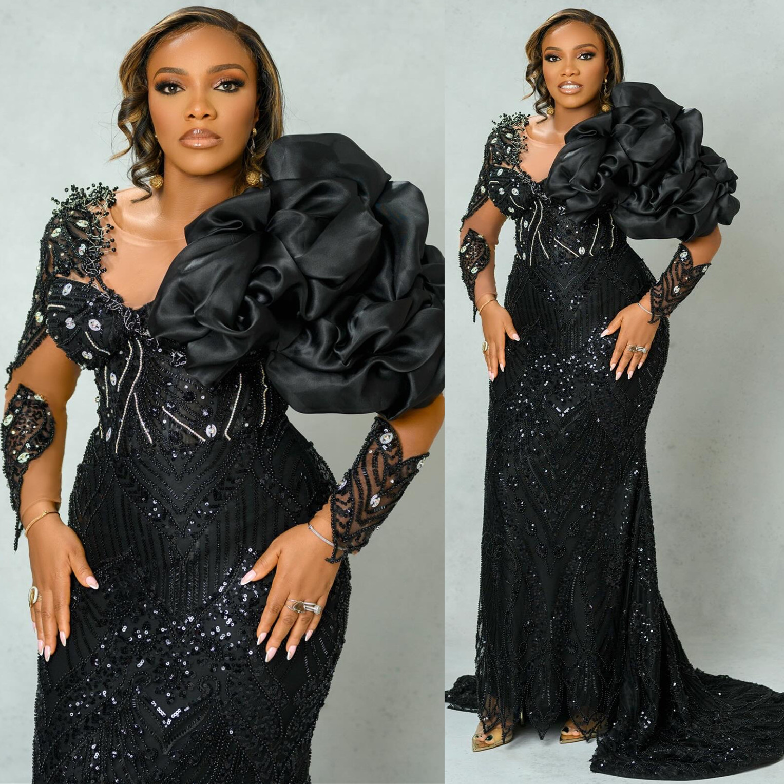 2024 Aso Ebi Black Mermaid Prom Dress Beaded Sequined Lace Evening Formal Party Second Reception 50th Birthday Engagement Gowns Dresses Robe De Soiree