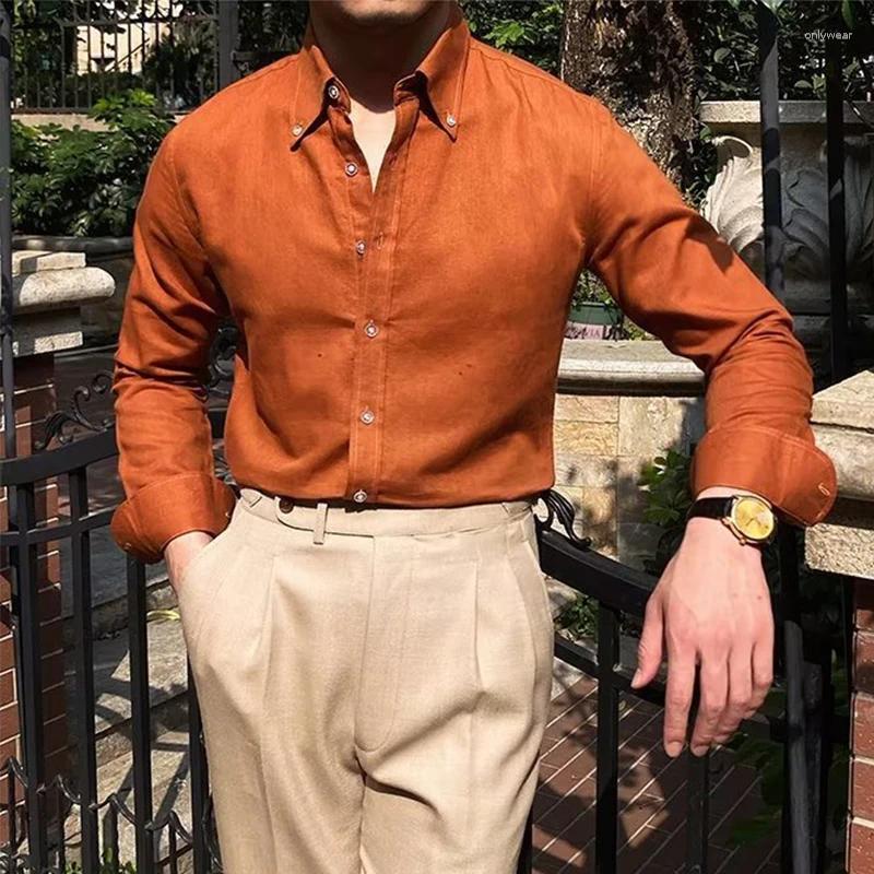 Men's Casual Shirts Old Money Aesthetic Men Fall Classic Slim Long Sleeve Breasted Collar Shirt Top Mens Fashion Pure Color Streetwear