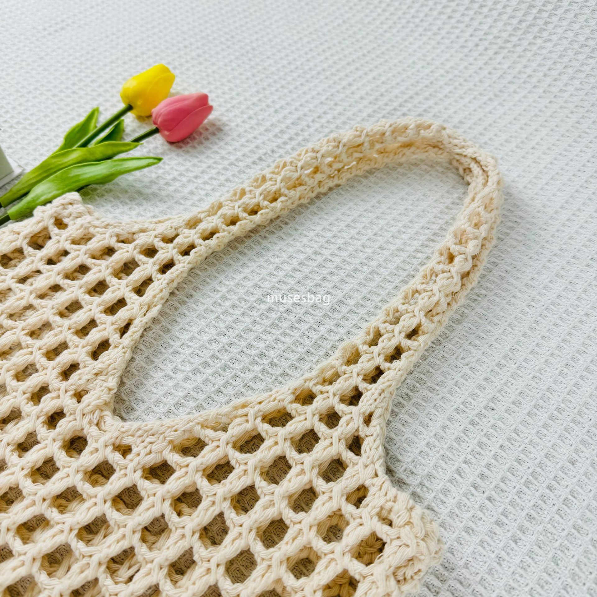 New Knitted Handbag Japanese and Korean Tote Bag Travel Shopping Bag Knitted Bag Hollow Bag Beach Bag Woven Bag for Women