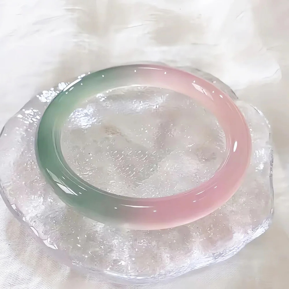 Pink Chalcedony Round Bracelet Natural Jade Agate Bangle Elegant Handring For Women Fine Jewelry Ladies Gift 240604
