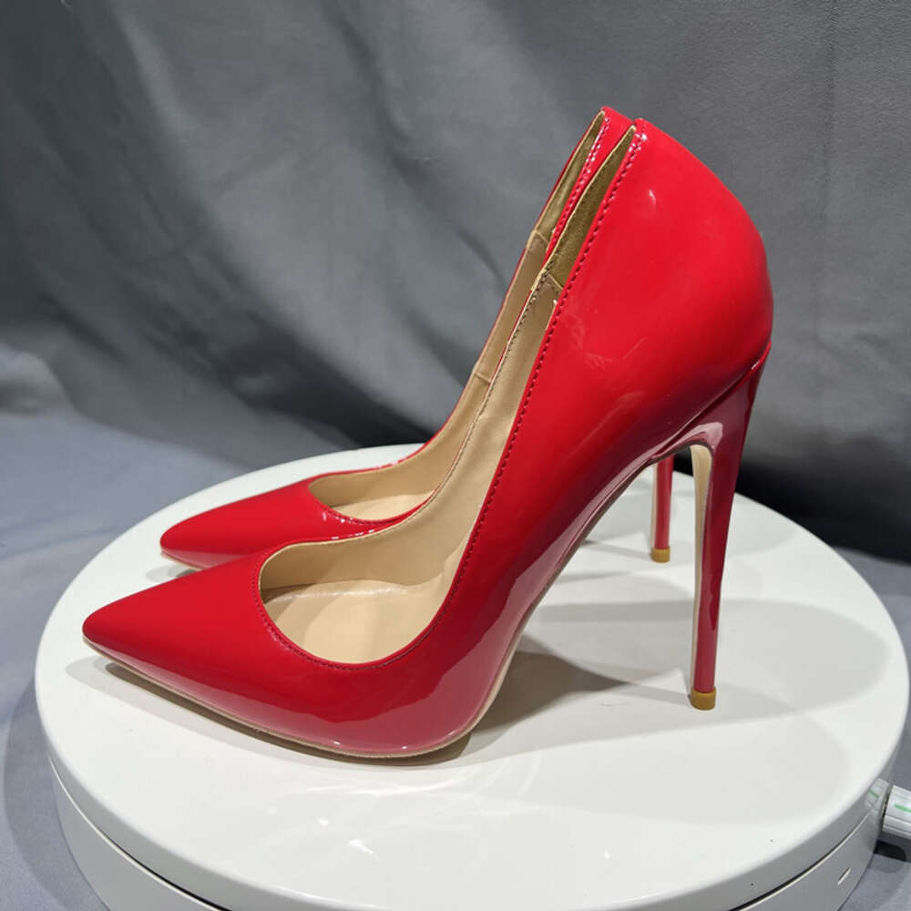 Heelgoo Glossy Women Fashion Essential Pointy Toe High Heel Shoes Red For Wedding Simple Plain Stiletto Pumps 12Cm 10Cm 8Cm