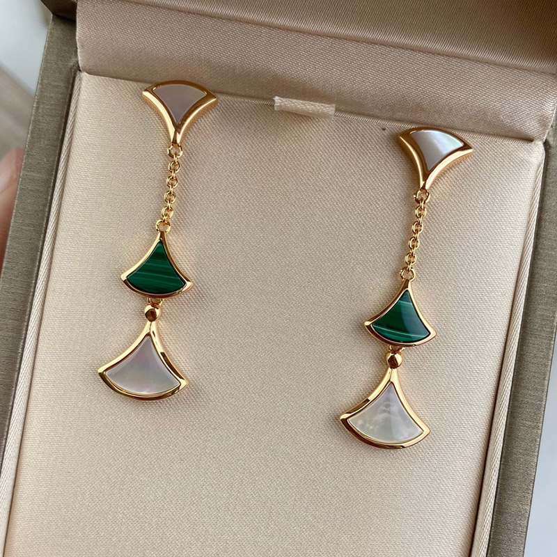 Fan shaped skirt series designer dangle earrings for woman Sterling Sier Natural malachite official reproductions classic style with box 052