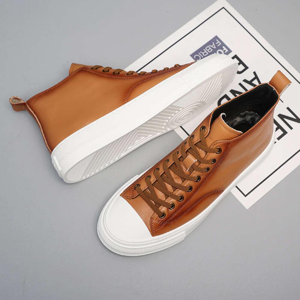 quality Comfortable Handmade High Top Fashion Sneakers GENUINE LEATHER Men's Canvas Walking Casual Shoes
