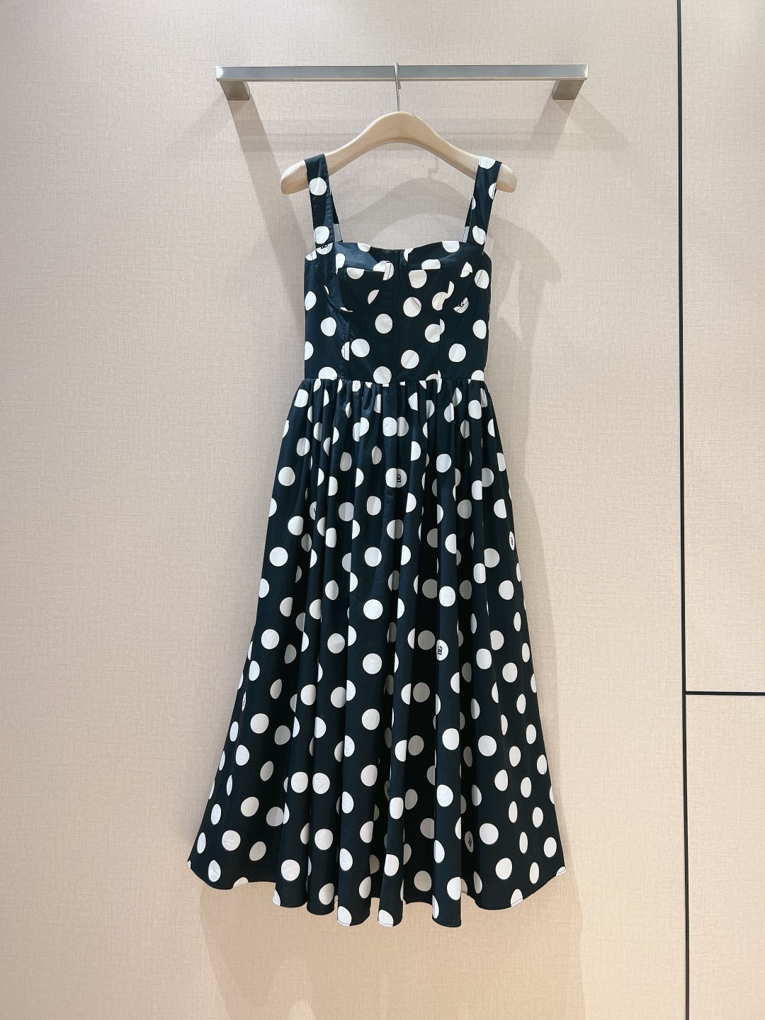 Polka Dot Cotton Midi Slip | Comfy Black Dress for Summer C260312