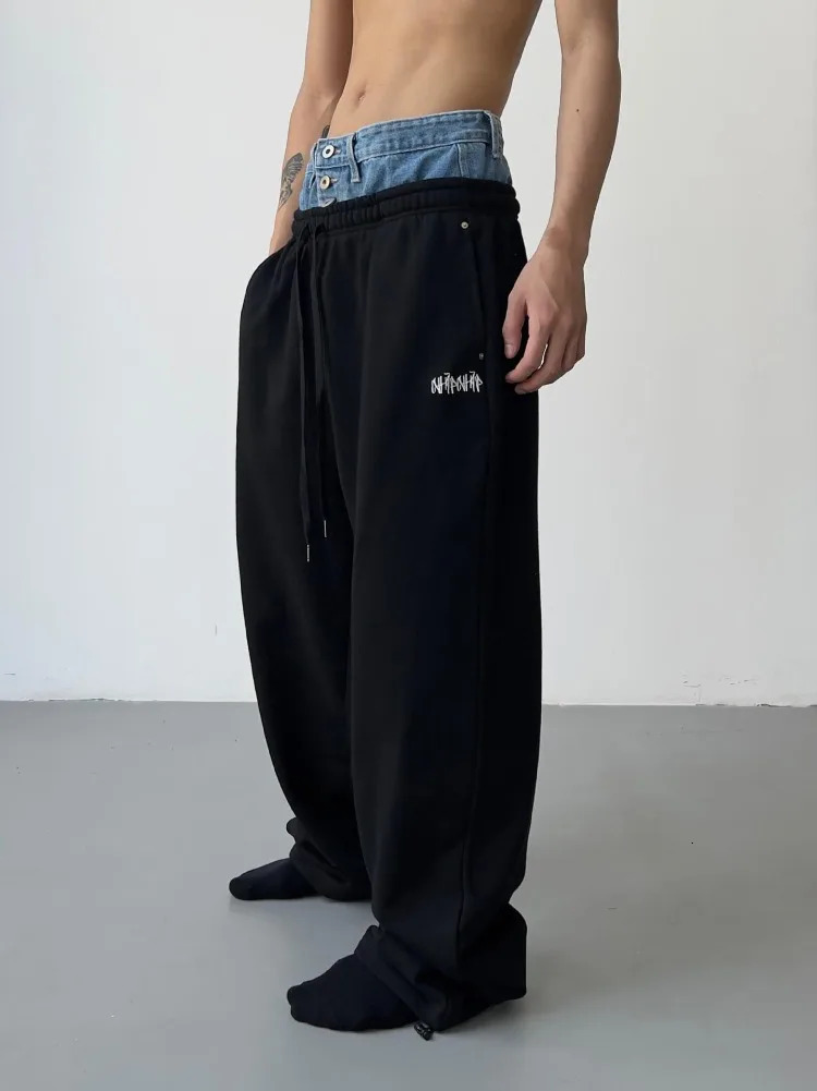 HOUZHOU Hip Hop Grey Sweatpants Sports Pants Button Jean Elastic Waist Pants Loose Trousers Y2K Casual Sportwear Pants Joggers 240527