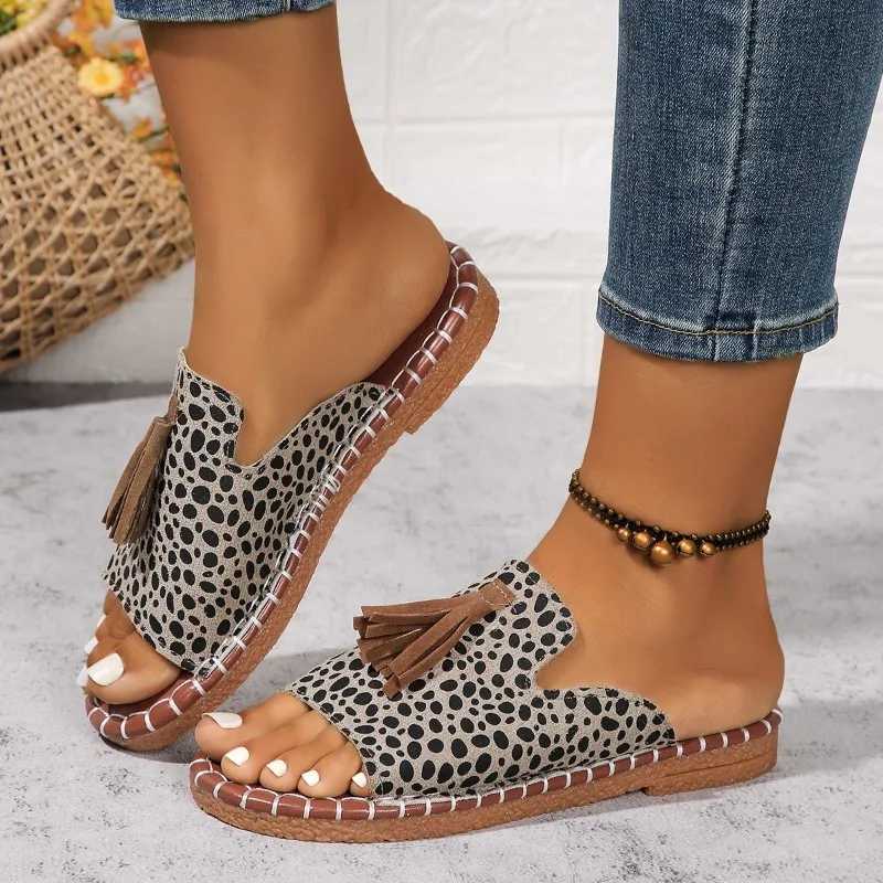 Womens Casual Beach Holiday Slippers 2024 Summer New Fashion Fringe Outdoor Flat Shoes Open Toe Sandals atos De Mujer SlidesL464