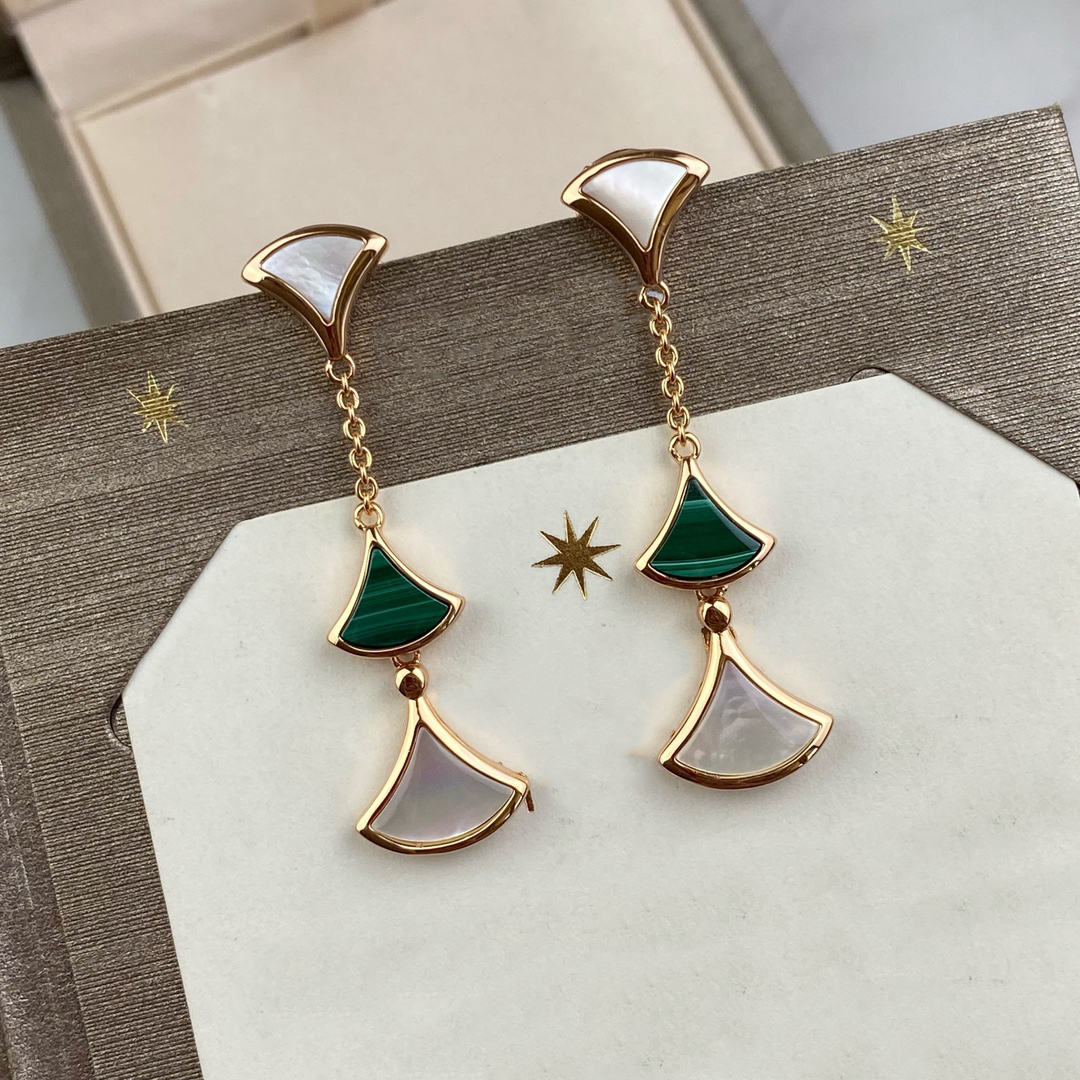 Fan shaped skirt series designer dangle earrings for woman Sterling Sier Natural malachite official reproductions classic style with box 052