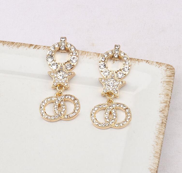 20style Luxury Designer Earrings Letters Stud Geometric Famous Women Round Crystal Rhinestone Pearl Earring Wedding Party Jewerlry