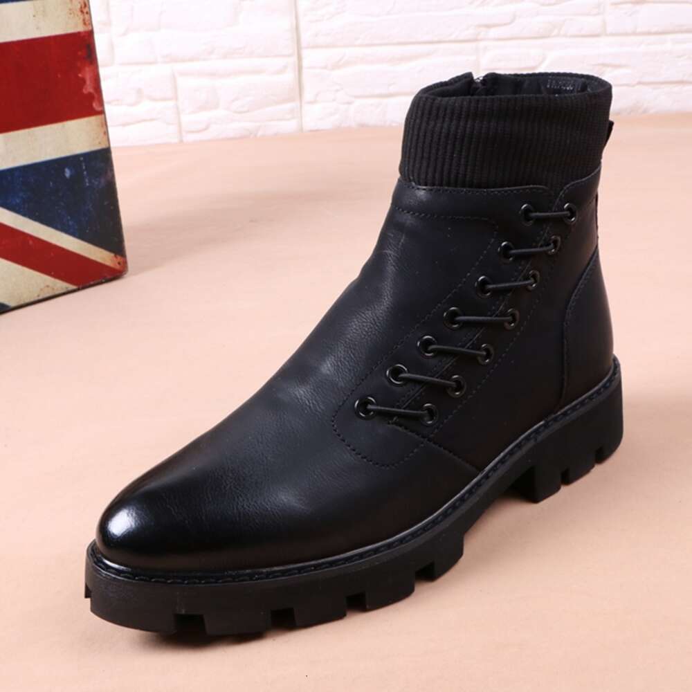 Italian Brand Designer Mens Leisure Cowboy Boots Natural Leather Platform Shoes Black Autumn Winter Ankle Boot Short Botas Male