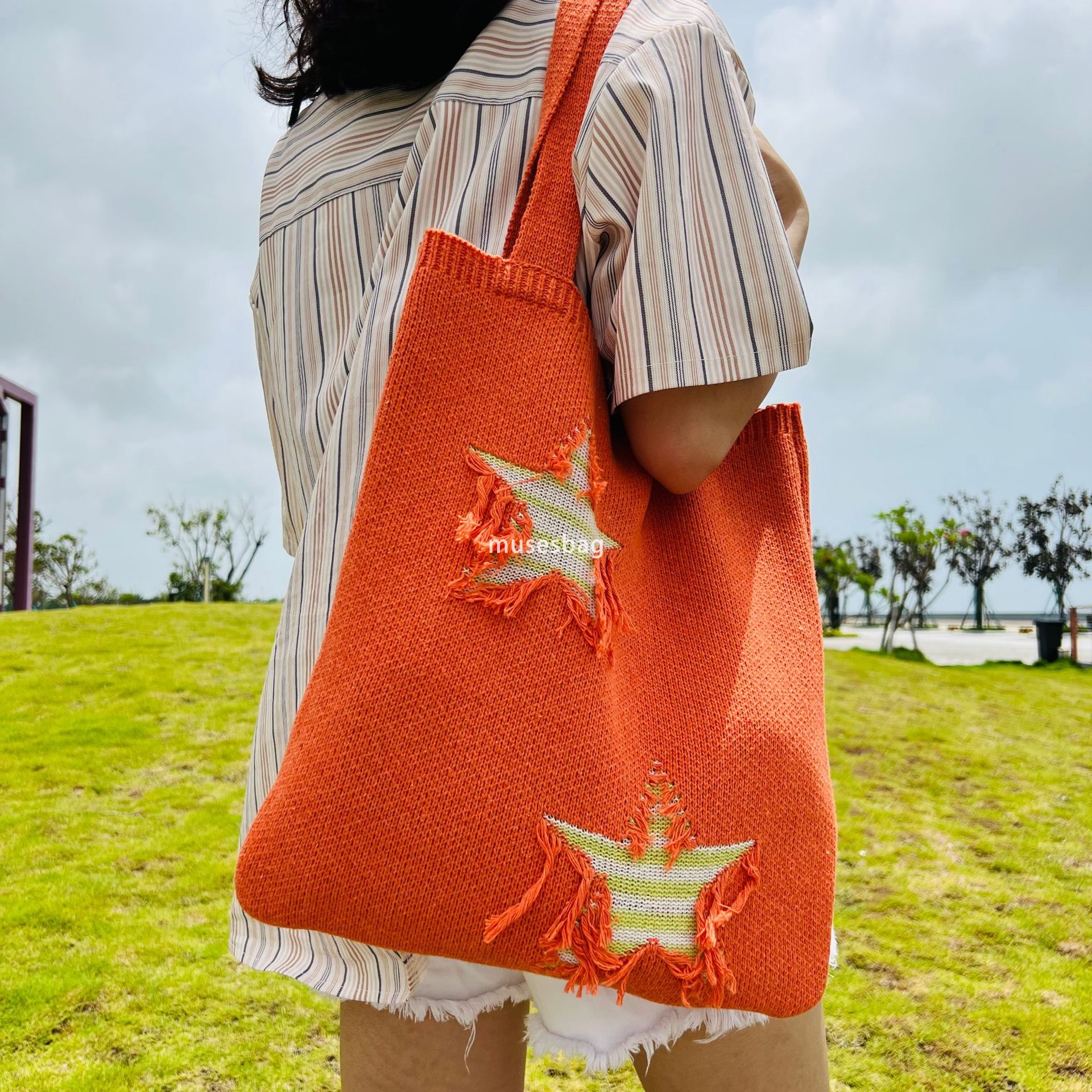 New Advanced Fashion Star Bag Knitted Bag Instagram Bag One Shoulder Bag Large Capacity Beach Tote Bag Hand Hook Bag Women Bag