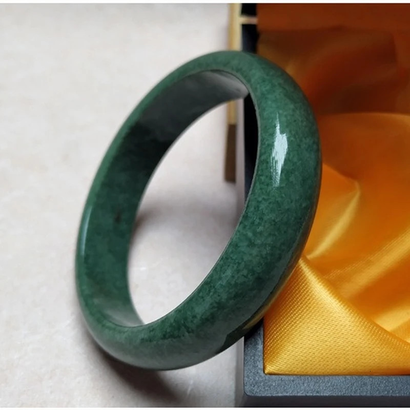 China Natural Dark Green Hand Carved Wide Jade Bracelet Fashion Boutique Jewelry Mens and Womens Guizhou Gift 240604