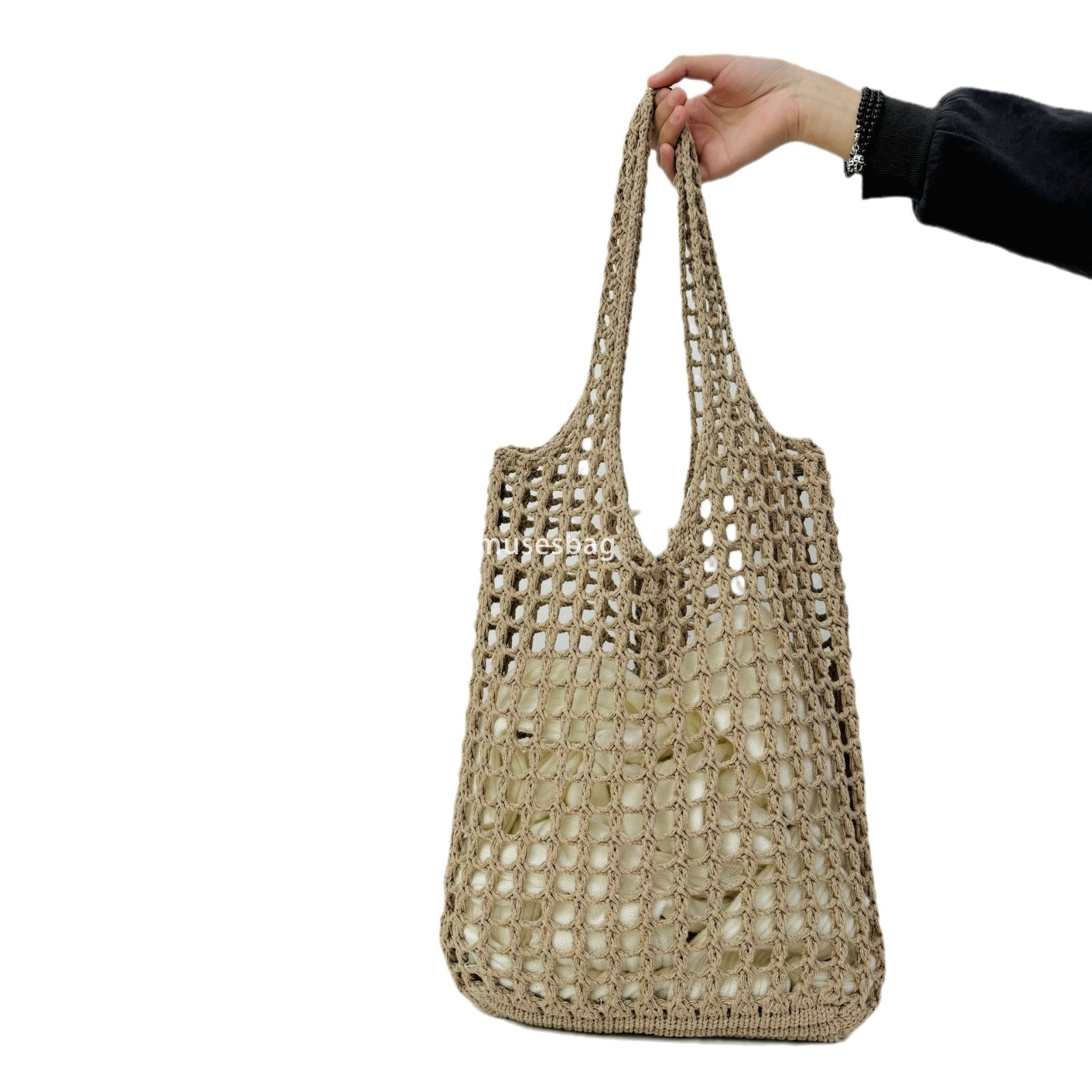New Knitted Handbag Japanese and Korean Tote Bag Travel Shopping Bag Knitted Bag Hollow Bag Beach Bag Woven Bag for Women