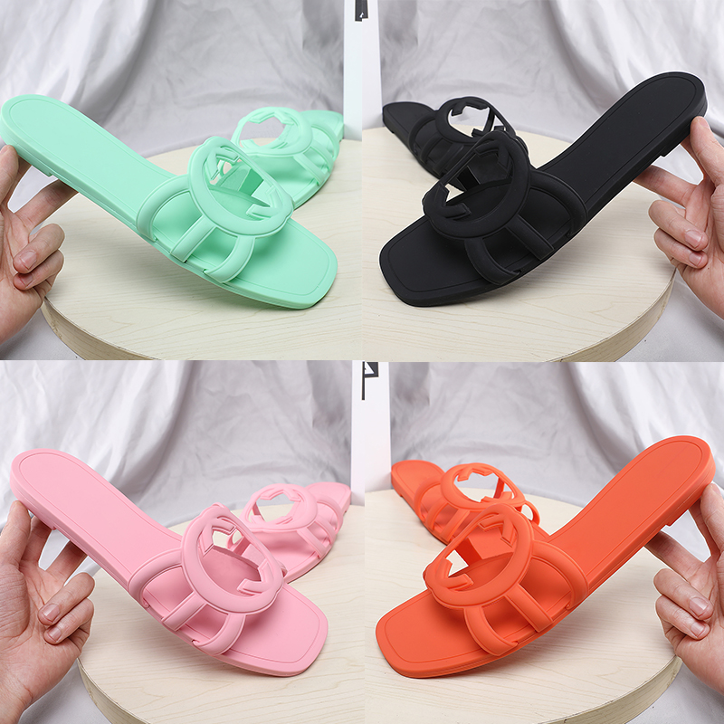 Designer Slippers women Rubber slides interlocking flat slipper mules Women's low heel sandals shoes Black Flip Flops ladies luxury Summer beach sandal size 35-41