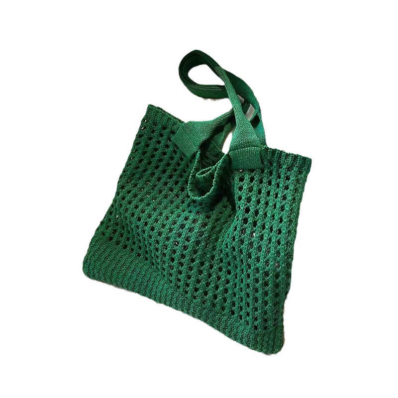Korean Chic Hollow Knitted Bag Art Minimalist Knitted Bag Tote Bag Handheld Shopping Bag Fishing Net Bag Single Shoulder Bag