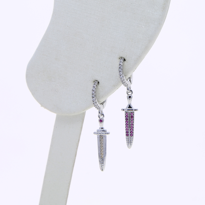 Ice Out Gothic Sword Dagger Earrings: Full Iced Bg Cubic Zirconia Copper Fashion Jewelry
