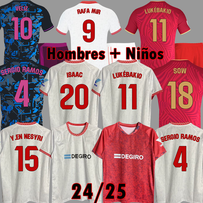 24 25 SERGIO RAMOS Sevilla FC soccer jersey LAMELA SOW football shirts I.RAKITIC L.OCAMPOS J.NAVAS SUSO MUNIR Y.EN NESYRI 2023 2024 2025 RAFA MIR Menkits Kids equipment