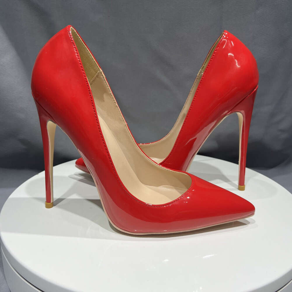 Heelgoo Glossy Women Fashion Essential Pointy Toe High Heel Shoes Red For Wedding Simple Plain Stiletto Pumps 12Cm 10Cm 8Cm