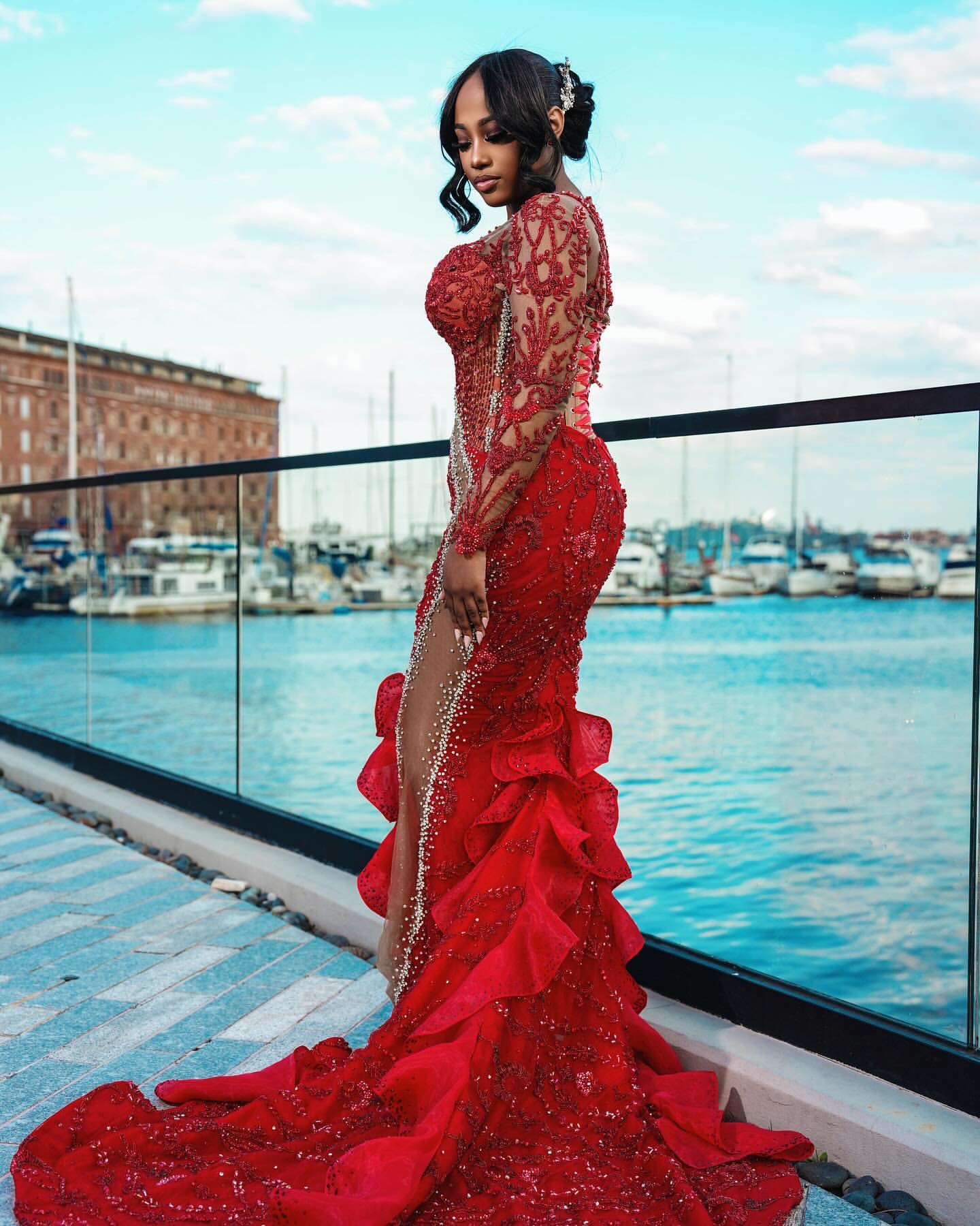 2024 Aso Ebi Plus Size Red Mermaid Prom Dress Lace Beaded Vintage Evening Formal Party Second Reception 50th Birthday Engagement Thanksgiving Gowns Dr