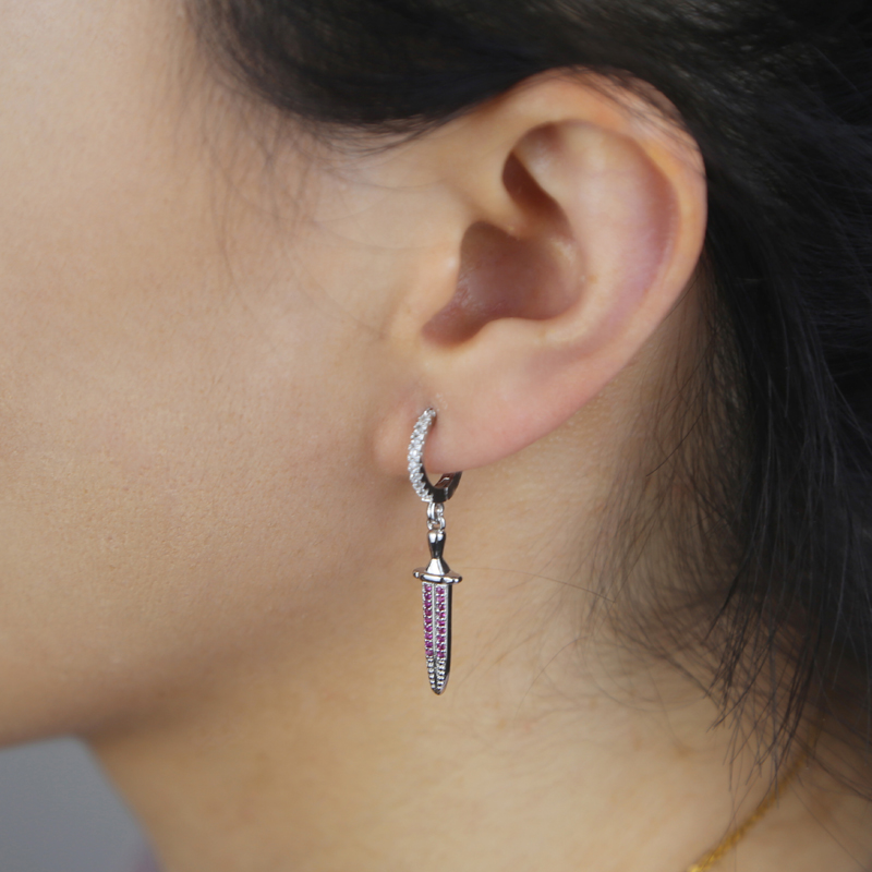 Ice Out Gothic Sword Dagger Earrings: Full Iced Bg Cubic Zirconia Copper Fashion Jewelry