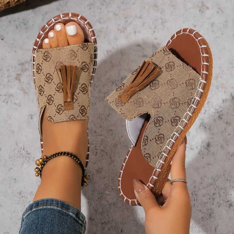 Womens Casual Beach Holiday Slippers 2024 Summer New Fashion Fringe Outdoor Flat Shoes Open Toe Sandals atos De Mujer SlidesL464