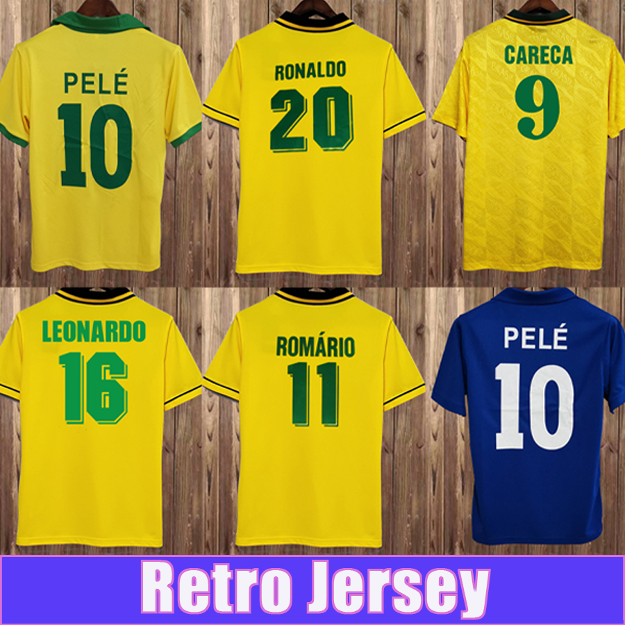 82 84 85 ROMARIO Retro Mens Soccer Jerseys RONALDAO PELE CARECA LEONARDO Home Yellow Vintage Football Shirts Short Sleeve Adult Uniforms