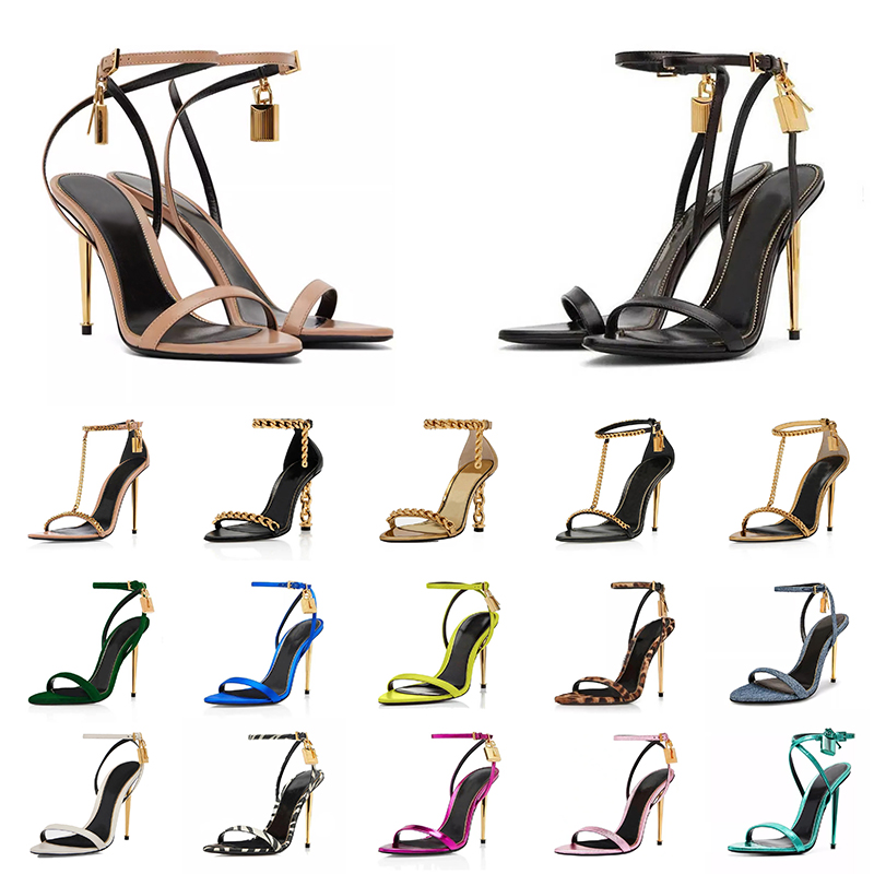 Luxury padlock pointy naked sandals womens Designer High Heels sandal Pumps black nude pink silver gold Heel dress shoes[code ：L]sandale